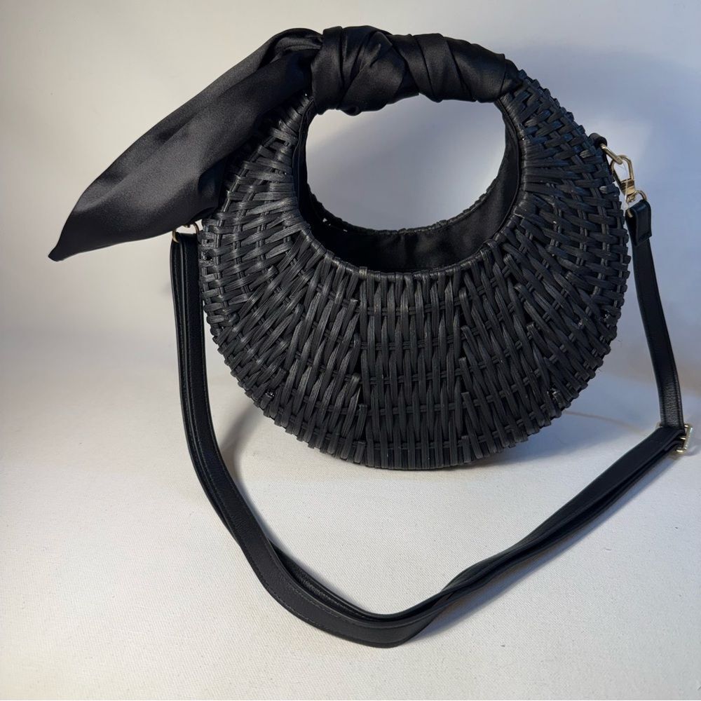Scoop NYC black scoop woven lined bag with scarf and crossbody strap